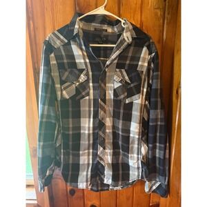 Helix Athletic Fit Plaid Long Sleeve‎ Button Up Shirt Menswear Size Medium